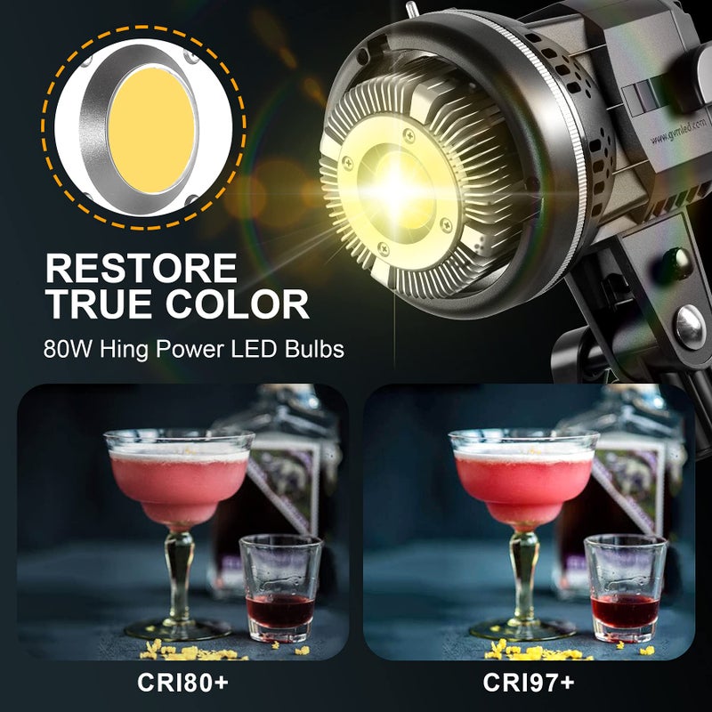 GVM Great Video Maker 80W CRI97+ Video Lights with Bowens Mount Color Temperature 5600K Dimmable LED Continuous Lighting Spotlight Photography Shooting Light with Reflector (80W + Filter) (VC-P80S) - Image 2